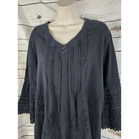 Gretty Zueger Black Top 1X Soutache Embroidery Crochet Boho 100% Cotton … - Picture 3 of 7